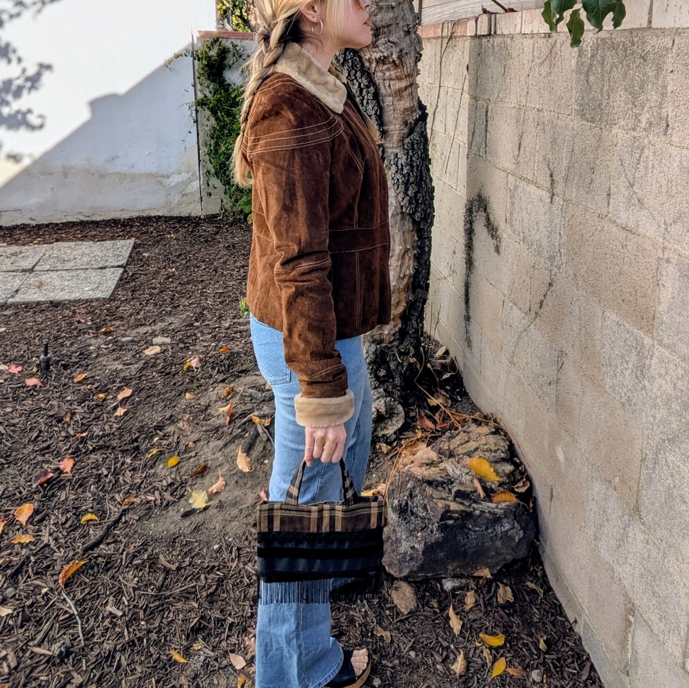 90s VTG Brown Plaid Fringe Mini Bag - Picture 11 of 11